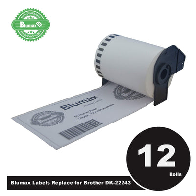12 Pack Blumax Alternative White labels for Brother DK-22243 102mm x 30.48m Continuous Length