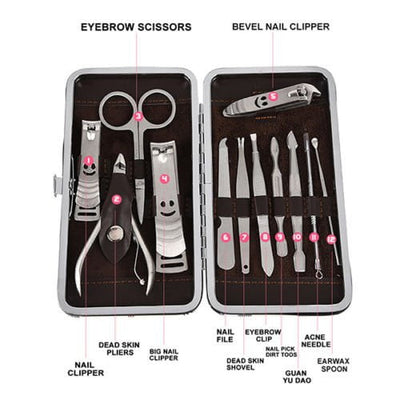 12 Pcs/set Manicure Pedicure Kit Nail Clippers Professional Grooming Kit Payday Deals