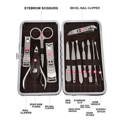 12 Pcs/set Manicure Pedicure Kit Nail Clippers Professional Grooming Kit Payday Deals