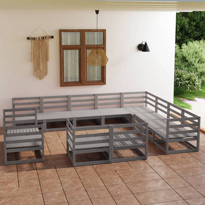 12 Piece Garden Lounge Set Grey Solid Pinewood Payday Deals