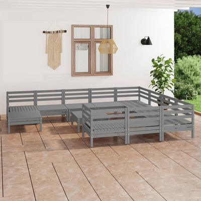 12 Piece Garden Lounge Set Grey Solid Pinewood Payday Deals