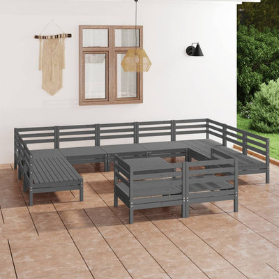 12 Piece Garden Lounge Set Grey Solid Pinewood Payday Deals