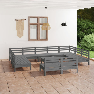 12 Piece Garden Lounge Set Grey Solid Pinewood Payday Deals