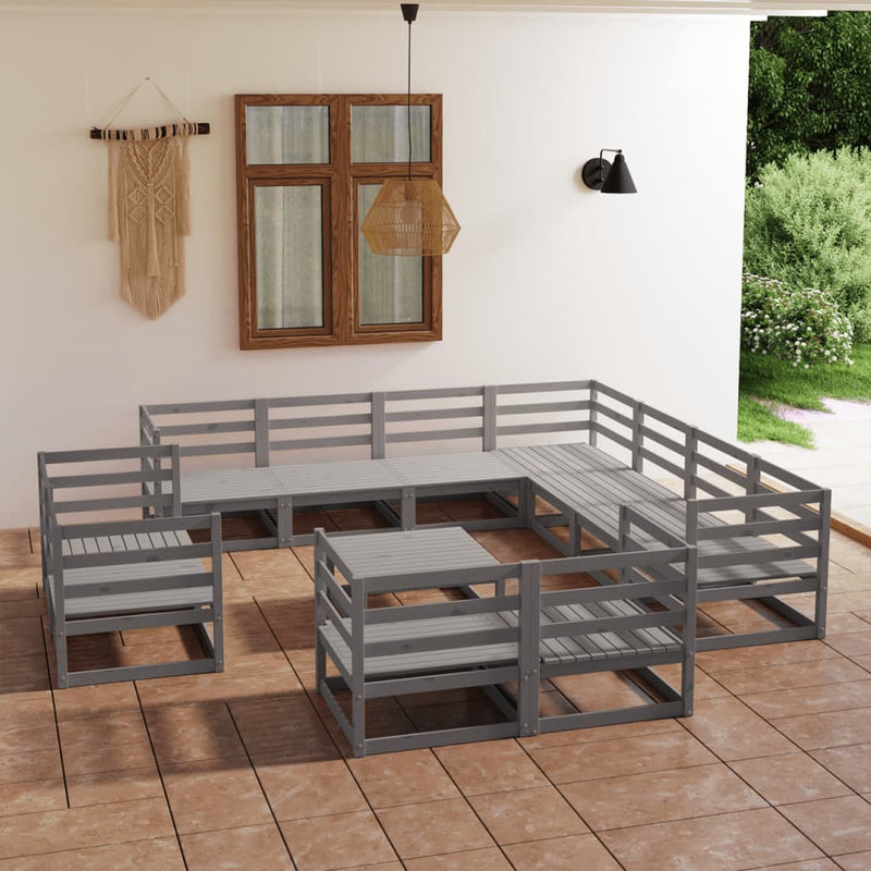 12 Piece Garden Lounge Set Grey Solid Pinewood Payday Deals