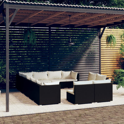 12 Piece Garden Lounge Set with Cushions Black Poly Rattan Payday Deals