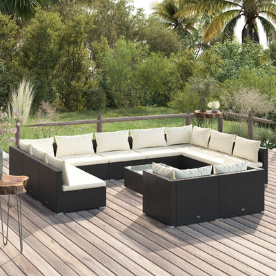 12 Piece Garden Lounge Set with Cushions Black Poly Rattan Payday Deals