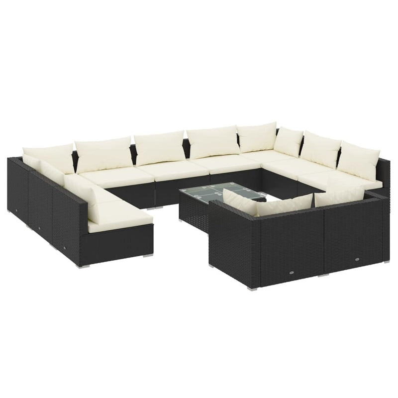 12 Piece Garden Lounge Set with Cushions Black Poly Rattan Payday Deals