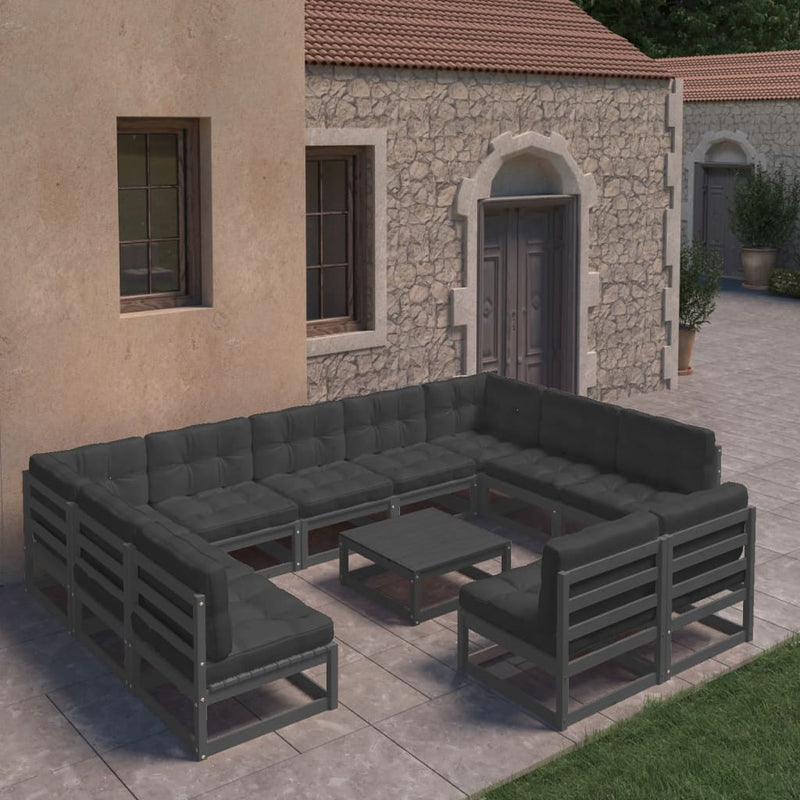 12 Piece Garden Lounge Set with Cushions Black Solid Pinewood Payday Deals