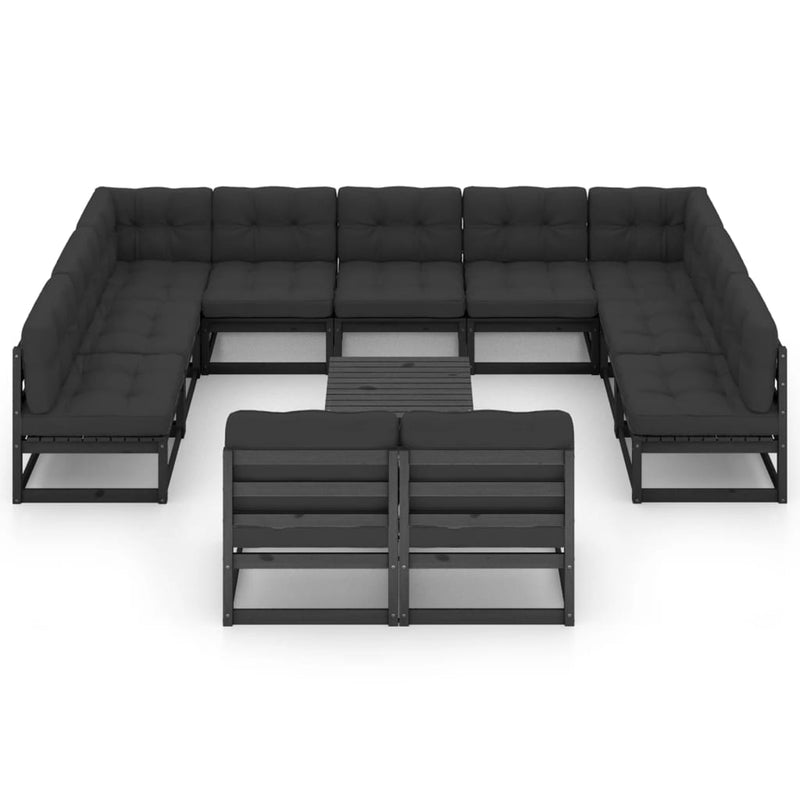 12 Piece Garden Lounge Set with Cushions Black Solid Pinewood Payday Deals