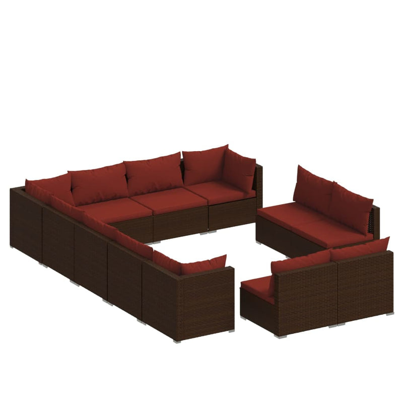 12 Piece Garden Lounge Set with Cushions Brown Poly Rattan Payday Deals