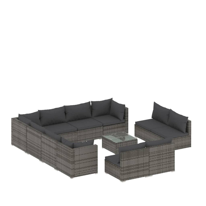 12 Piece Garden Lounge Set with Cushions Grey Poly Rattan Payday Deals