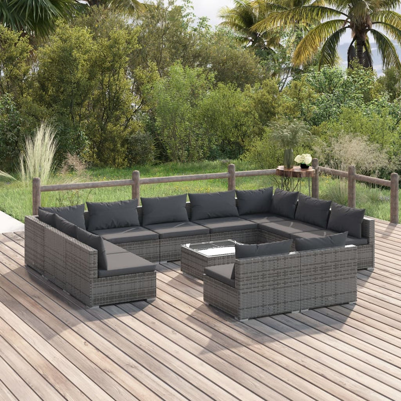 12 Piece Garden Lounge Set with Cushions Grey Poly Rattan Payday Deals