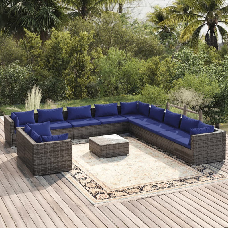 12 Piece Garden Lounge Set with Cushions Grey Poly Rattan Payday Deals