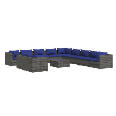 12 Piece Garden Lounge Set with Cushions Grey Poly Rattan Payday Deals