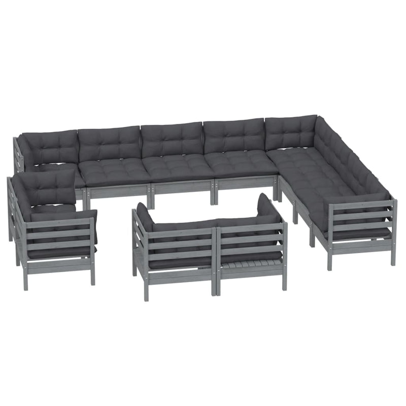 12 Piece Garden Lounge Set with Cushions Grey Solid Pinewood Payday Deals