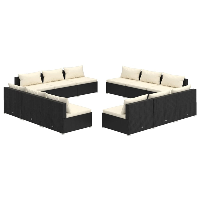 12 Piece Garden Lounge Set with Cushions Poly Rattan Black Payday Deals