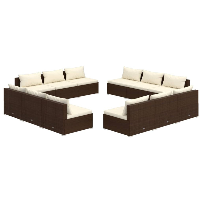 12 Piece Garden Lounge Set with Cushions Poly Rattan Brown Payday Deals