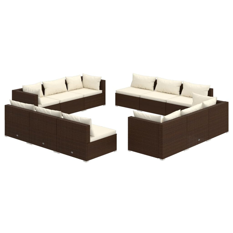 12 Piece Garden Lounge Set with Cushions Poly Rattan Brown Payday Deals