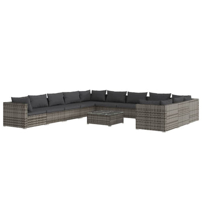 12 Piece Garden Lounge Set with Cushions Poly Rattan Grey Payday Deals