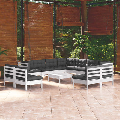 12 Piece Garden Lounge Set with Cushions White Solid Pinewood