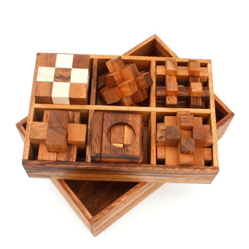 12 Puzzle Brain teaser interlocking wooden Puzzle set in a Deluxe Gift Box -for kids or adults Payday Deals