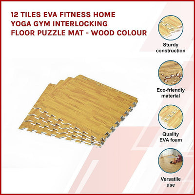 12 Tiles EVA Fitness Home Yoga Gym Interlocking Floor Puzzle Mat - Wood Colour Payday Deals
