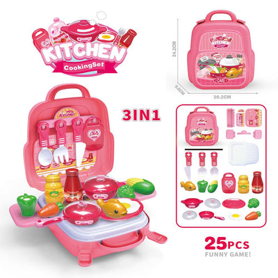 Kids Kitchen Cooking Set Toy 25 Piece in Pink Carry Case