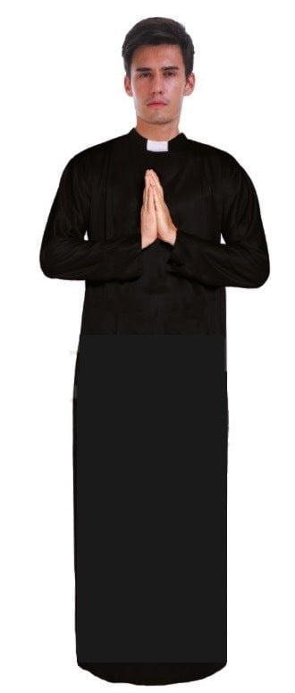 Mens PRIEST Father Costume Religious Halloween Robe Church Collar Vicar Preacher