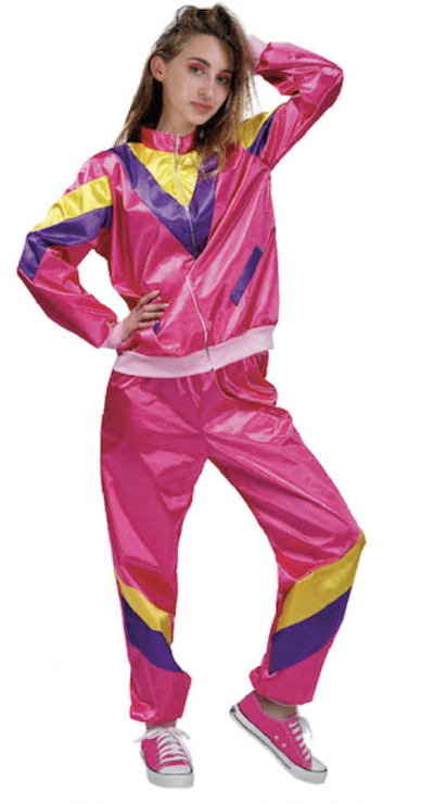 Ladies 80s Height Of Fashion Tracksuit 1980s Party Retro Disco Neon Costume - Pink