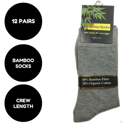 12 Pairs BAMBOO SOCKS Eco Friendly Organic Cotton Natural Business Unisex - Assorted Colour Pack - 6-11