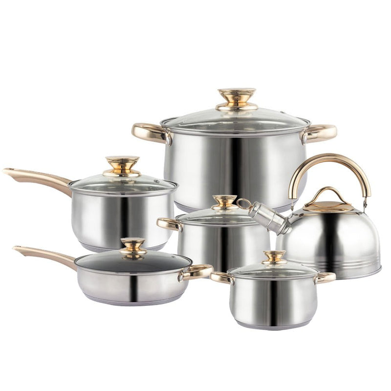 12Piece Cookware Set  Kitchen Stainless Steel Stock Pot Pan Sets Saucepan Casserole kettle Payday Deals