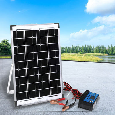 12V 10W Solar Panel Kit MONO Caravan Regulator RV Camping Power Charging Payday Deals