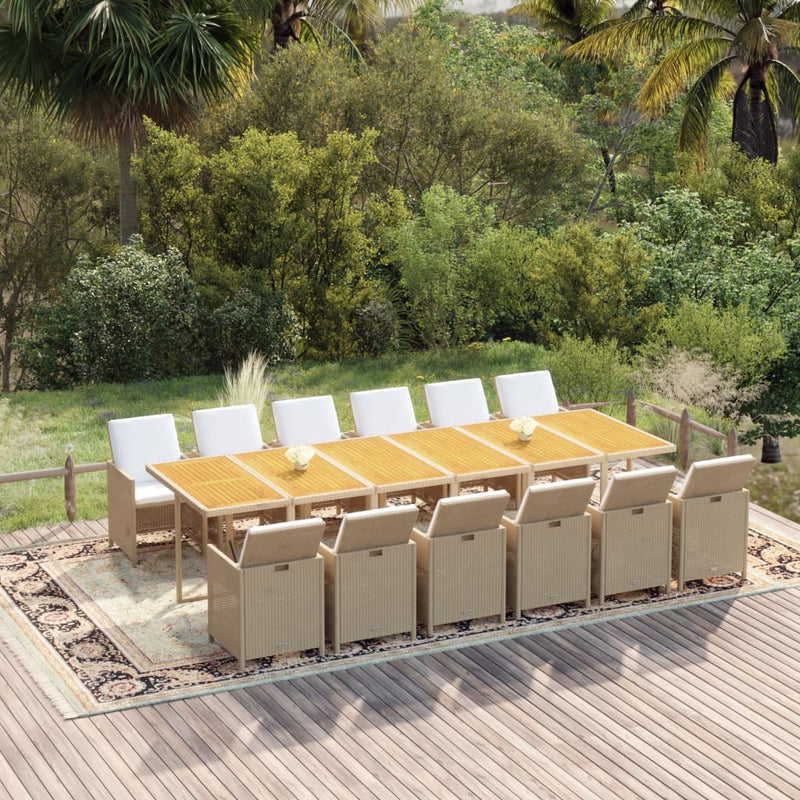 13 Piece Garden Dining Set with Cushions Poly Rattan Beige Payday Deals