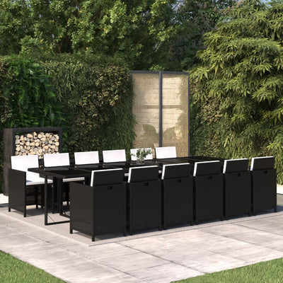 13 Piece Garden Dining Set with Cushions Poly Rattan Black