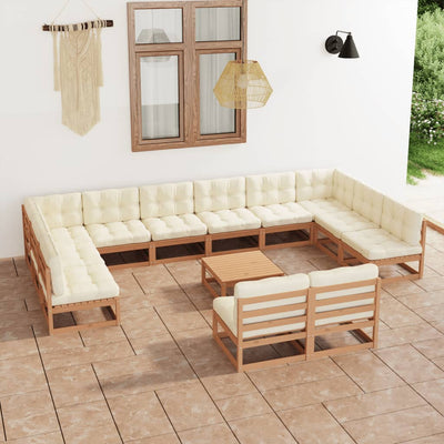 13 Piece Garden Lounge Set&Cushions Honey Brown Solid Pinewood