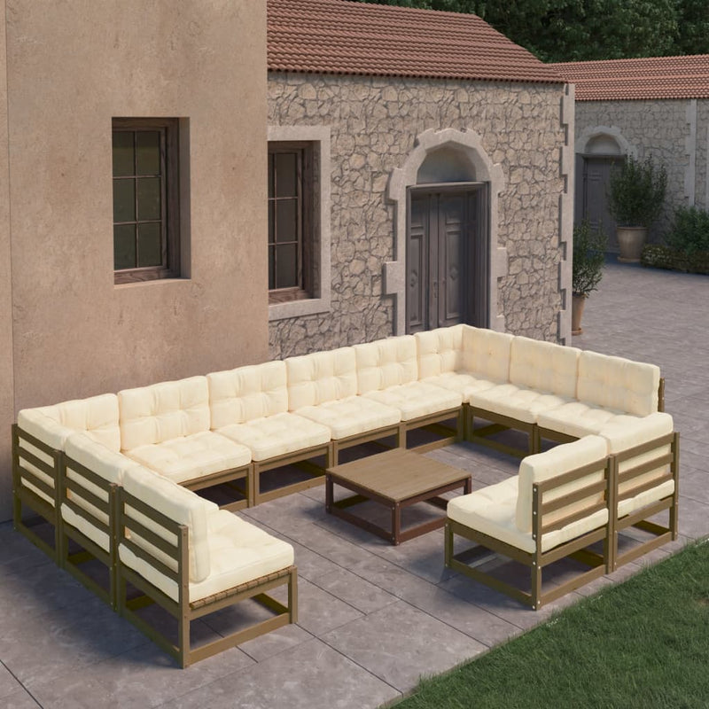 13 Piece Garden Lounge Set&Cushions Honey Brown Solid Pinewood Payday Deals