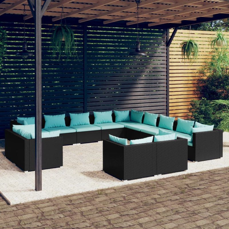 13 Piece Garden Lounge Set with Cushions Black Poly Rattan Payday Deals