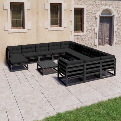 13 Piece Garden Lounge Set with Cushions Black Solid Pinewood Payday Deals