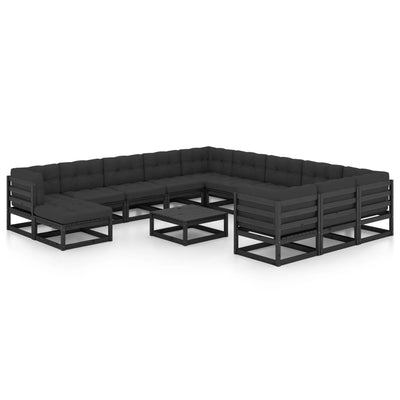 13 Piece Garden Lounge Set with Cushions Black Solid Pinewood Payday Deals