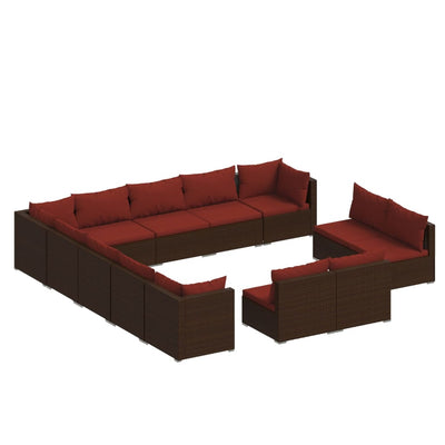 13 Piece Garden Lounge Set with Cushions Brown Poly Rattan Payday Deals