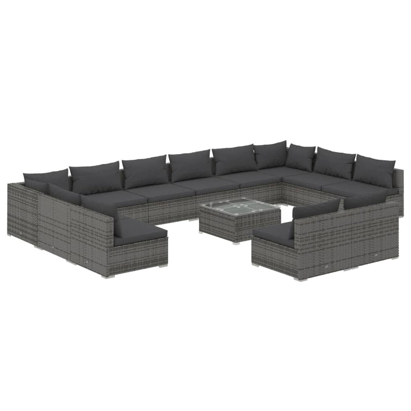 13 Piece Garden Lounge Set with Cushions Grey Poly Rattan Payday Deals