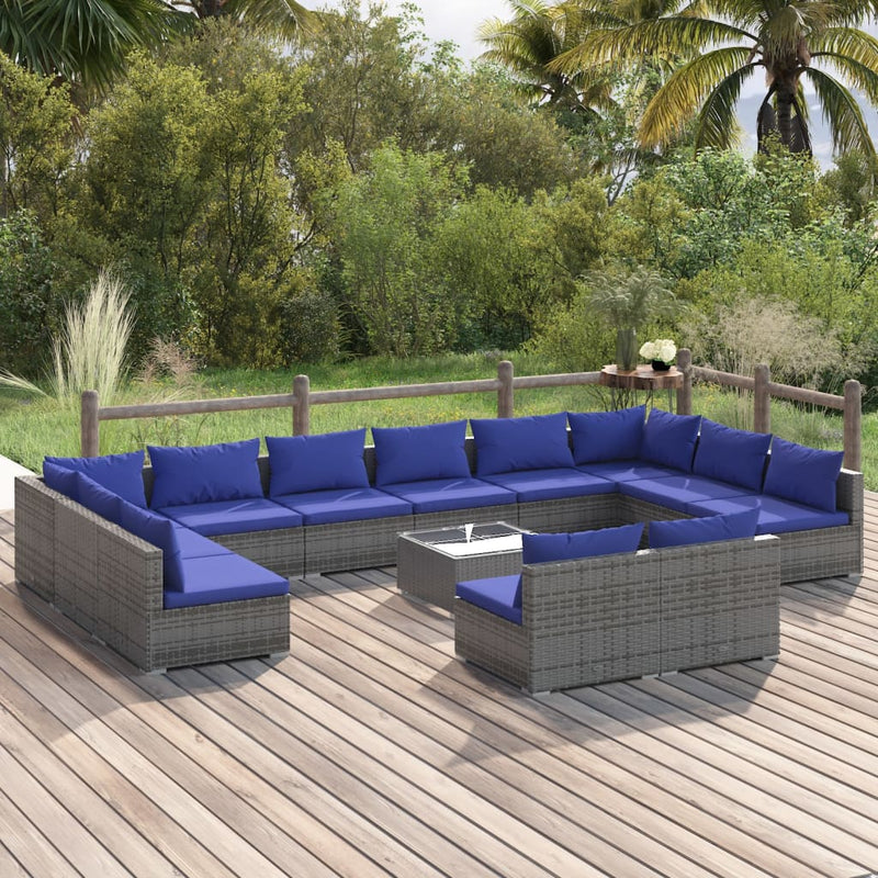 13 Piece Garden Lounge Set with Cushions Grey Poly Rattan Payday Deals