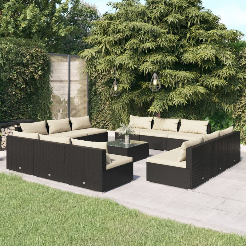 13 Piece Garden Lounge Set with Cushions Poly Rattan Black Payday Deals