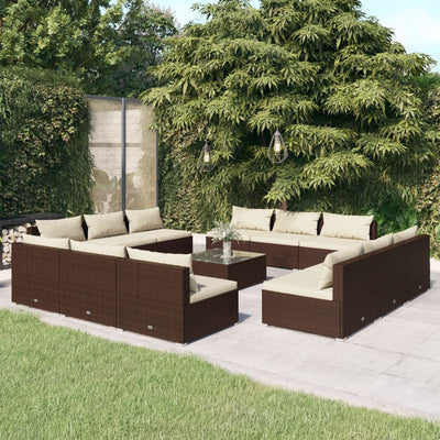 13 Piece Garden Lounge Set with Cushions Poly Rattan Brown
