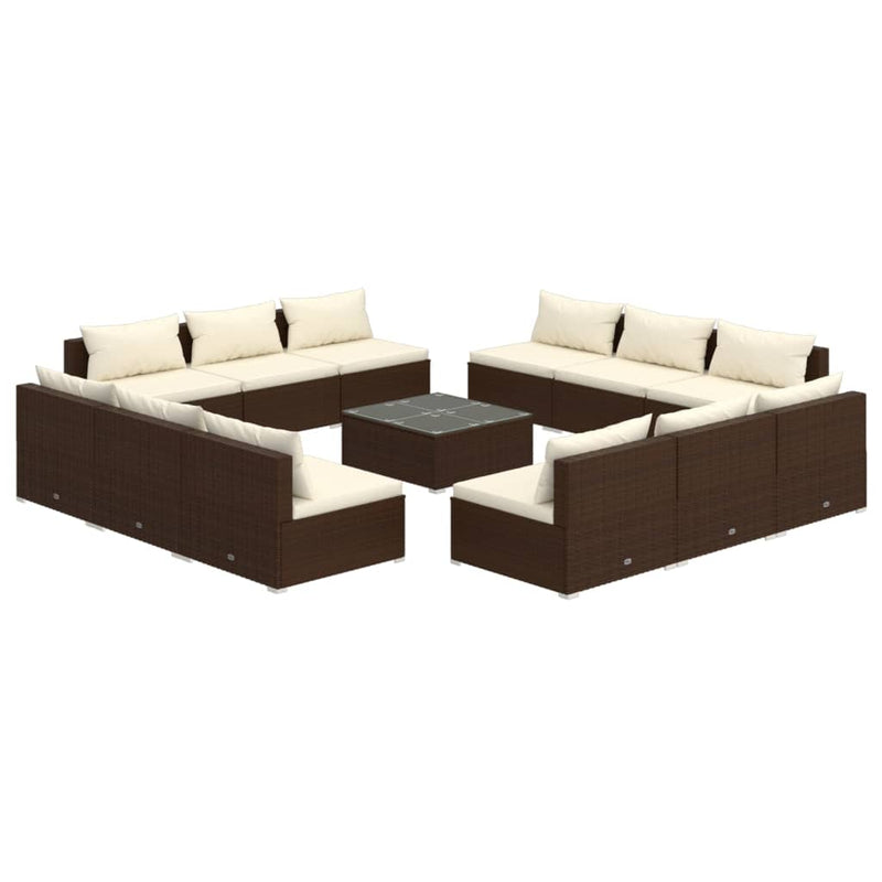 13 Piece Garden Lounge Set with Cushions Poly Rattan Brown Payday Deals