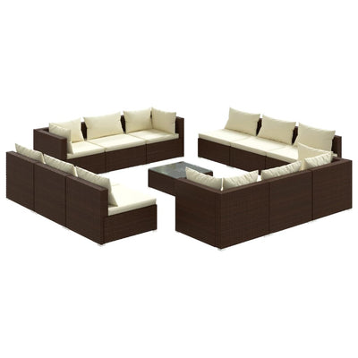 13 Piece Garden Lounge Set with Cushions Poly Rattan Brown Payday Deals