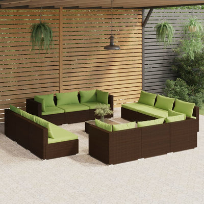 13 Piece Garden Lounge Set with Cushions Poly Rattan Brown