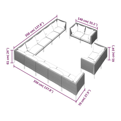 13 Piece Garden Lounge Set with Cushions Poly Rattan Dark Grey Payday Deals