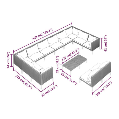 13 Piece Garden Lounge Set with Cushions Poly Rattan Dark Grey Payday Deals