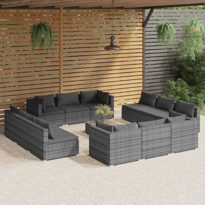 13 Piece Garden Lounge Set with Cushions Poly Rattan Grey Payday Deals